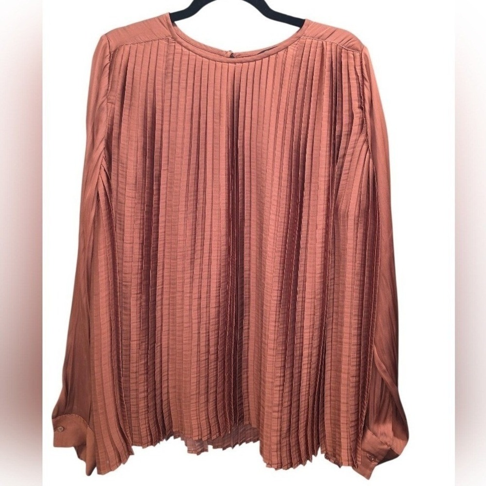 Banana Republic Tall XL Rust Pleated Long Sleeve Work Blouse Flowy Business